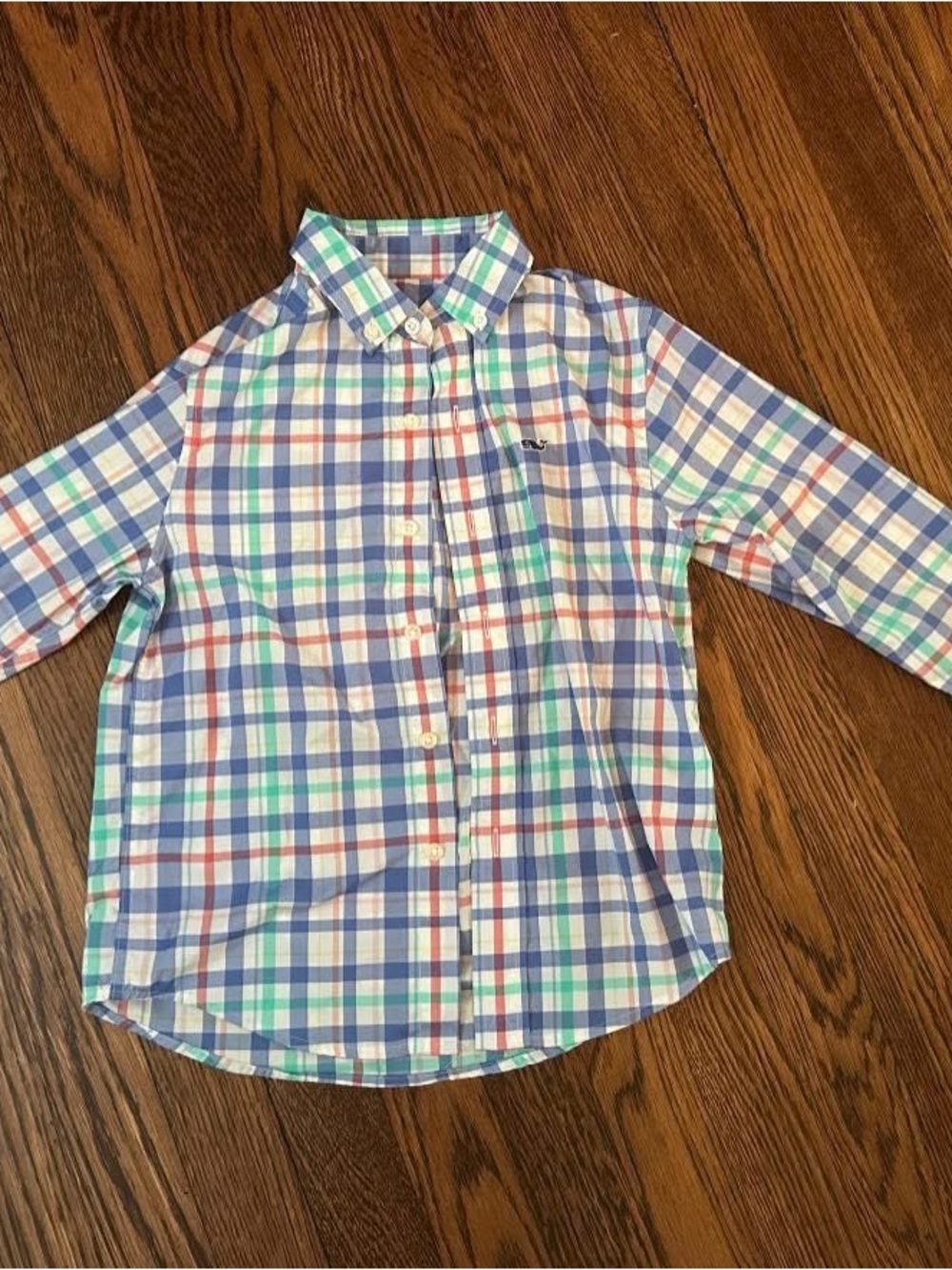Boys’ Vineyard Vines Blue, Green, Red & White Plaid Button-Down Shirt